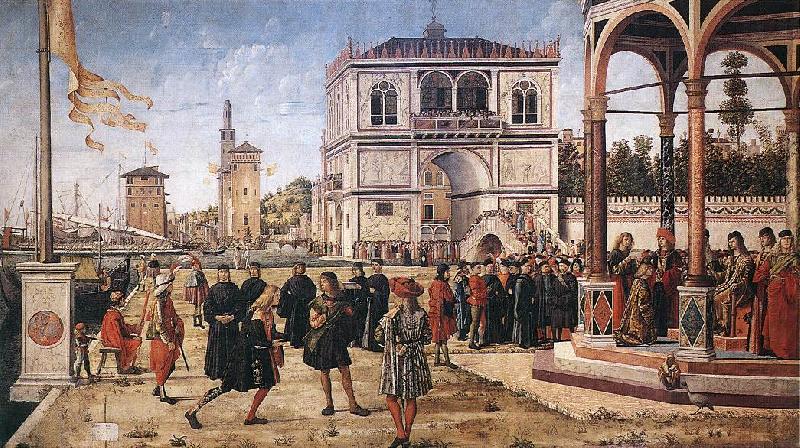 CARPACCIO, Vittore The Ambassadors Return to the English Court fg oil painting picture